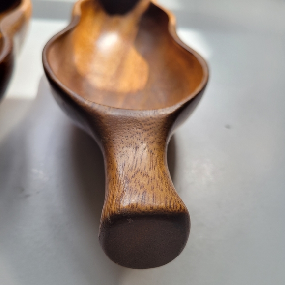 Orobilt VTG MCM Monkey Pod 12x4x2 Wood Set 2 Leaf Fruit Snack Bowl Fall Holidays - Picture 5 of 15